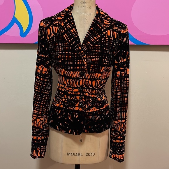 Moschino Cheap Chic Orange Black Velvet Blazer The Nanny - Picture 2 of 14